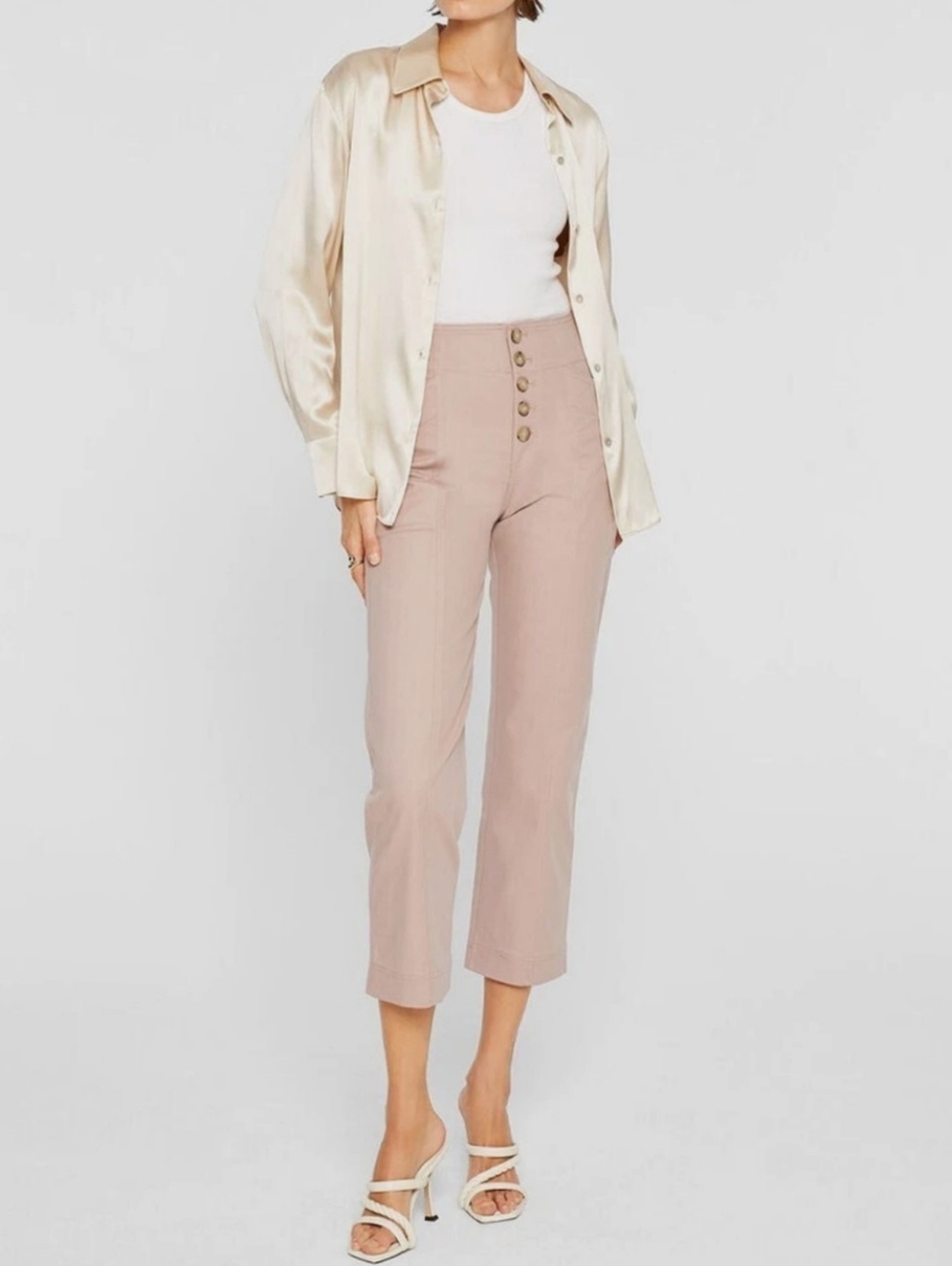 Club Monaco High-Waist Button Front Crop Brownish Pink Utility Pants Size 2